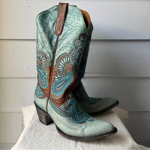 Old Gringo Bell Boots Turquoise Stitching and Stud Detail Cowboy Cowgirl Boots